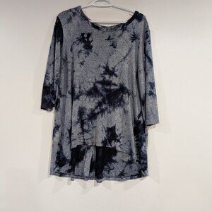 Coin 1804 Tie Dye 3/4 Sleeve Top Blue Navy Size 2X